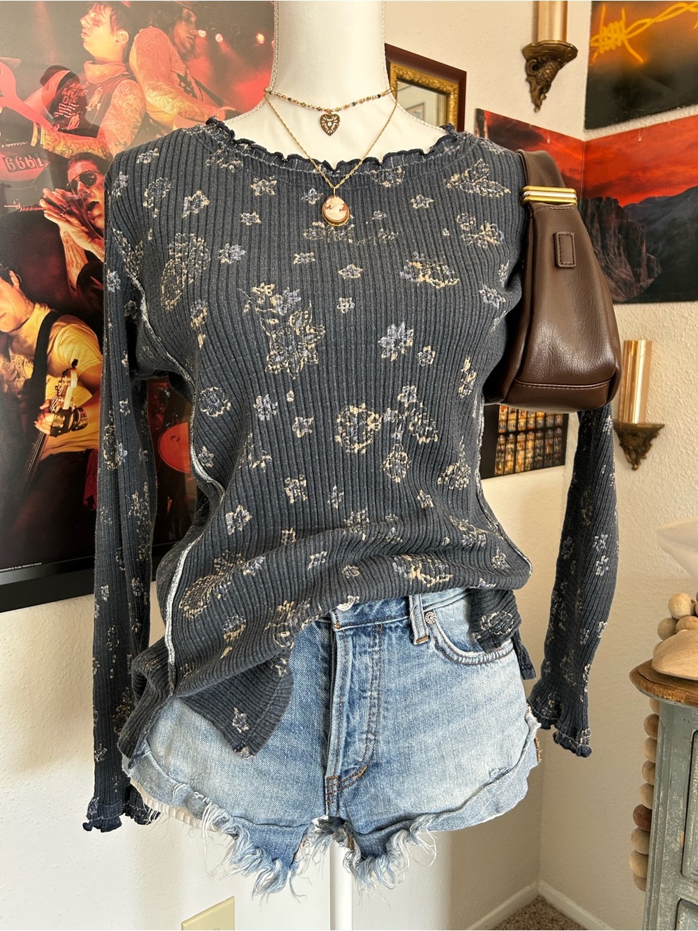 90s Fairy Grunge Long Sleeve Top Size L Ruffles Floral Cottagecore Boho Dainty